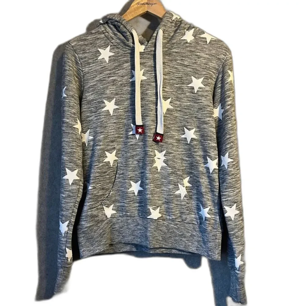 Heathered Grey Reflex White Star Hoodie Size Large - Picture 1 of 6